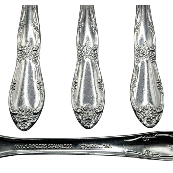 VTG Rogers Oneida Venus 2 Soup Spoons 3 Teaspoons Floral Stainless Replacement - Picture 2 of 7